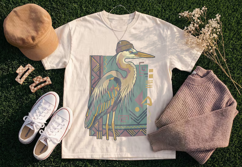 Vintage Blue Heron Funny Bird Comfort Tee