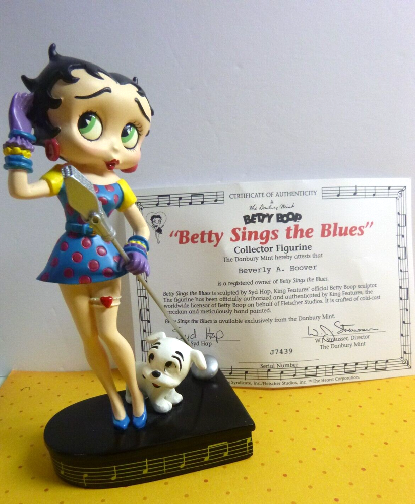 Vintage Jazz Betty Boop Sings the Blues Porcelain Figurine with COA by Danbury Mint Featuring Pudgy Dog