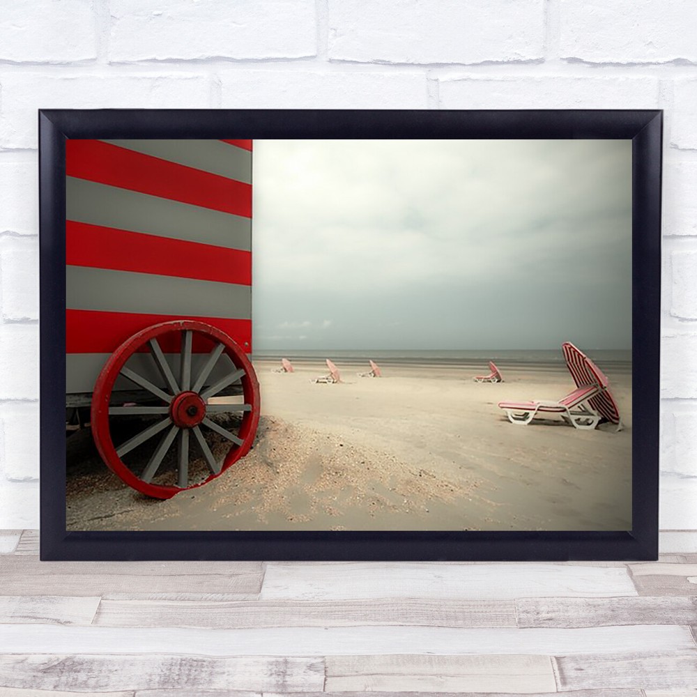Red Striped Beach Umbrella Holiday Wall Art Print for Cabins  