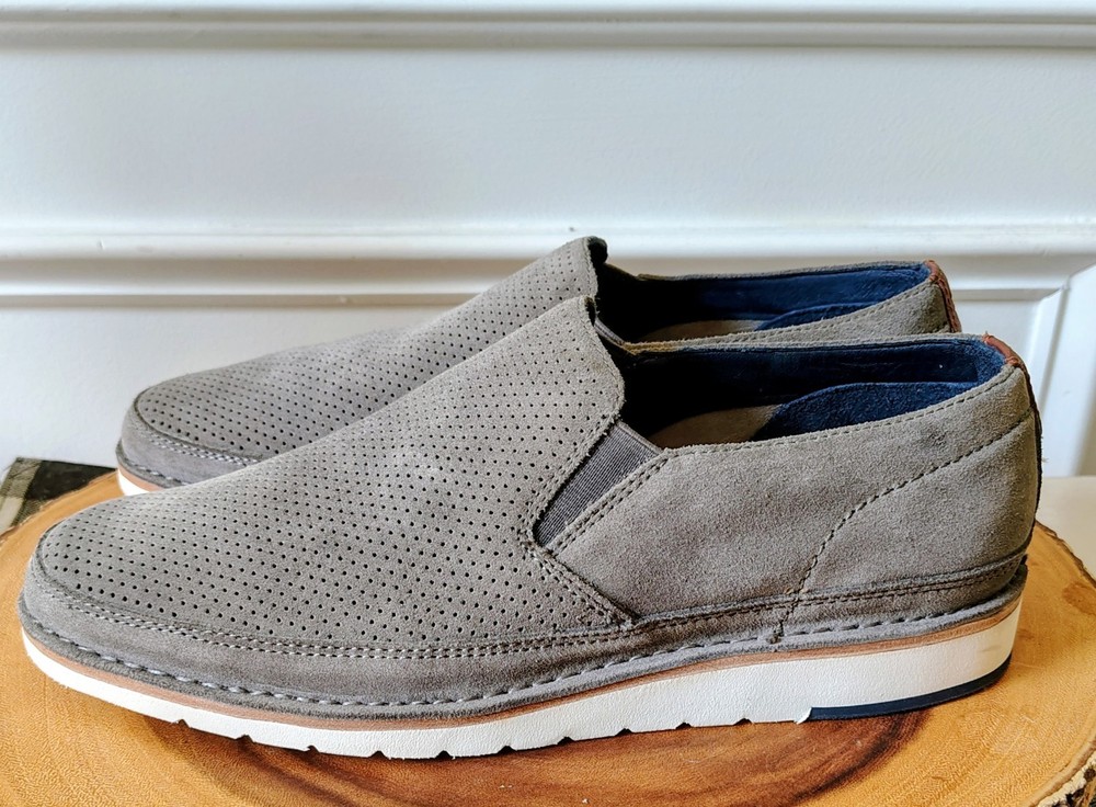 H.S Trask Shoes Mens Size 10 Grey Suede Perforated Slip On Casual Loafers