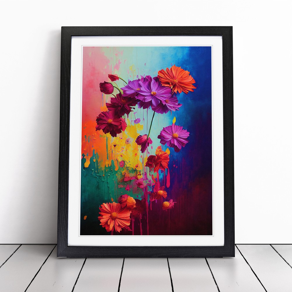 Paint Drips Flowers No.4 Abstract Wall Art Print Framed Canvas Picture Poster