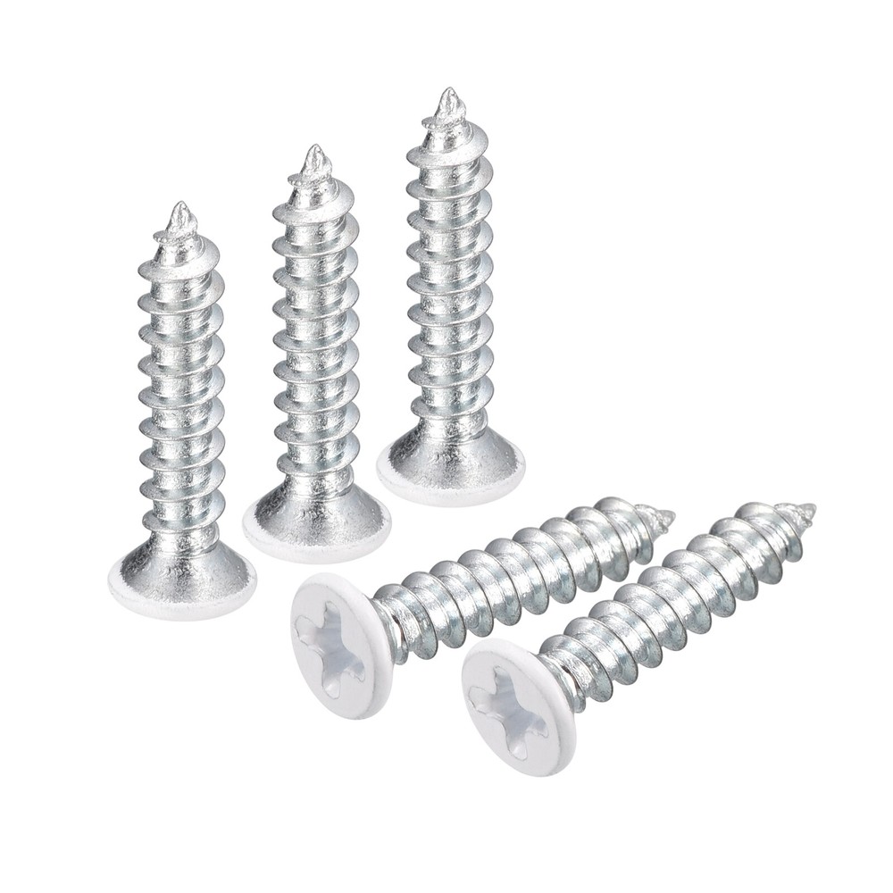ST4x18mm White Self Tapping Screws, 100pcs Flat Head Phillips Wood Screws