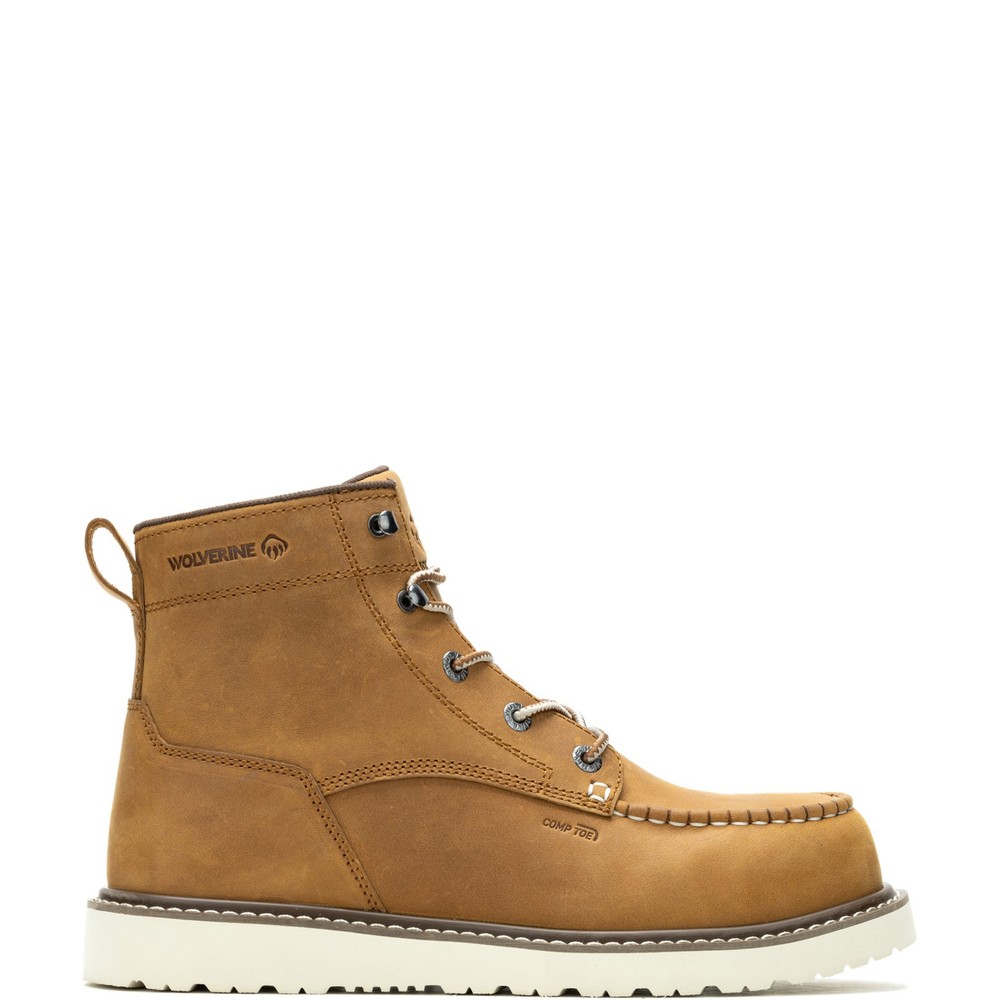 Wolverine 6 Inch Moc Toe Brown Work Boots with Composite Safety Toe