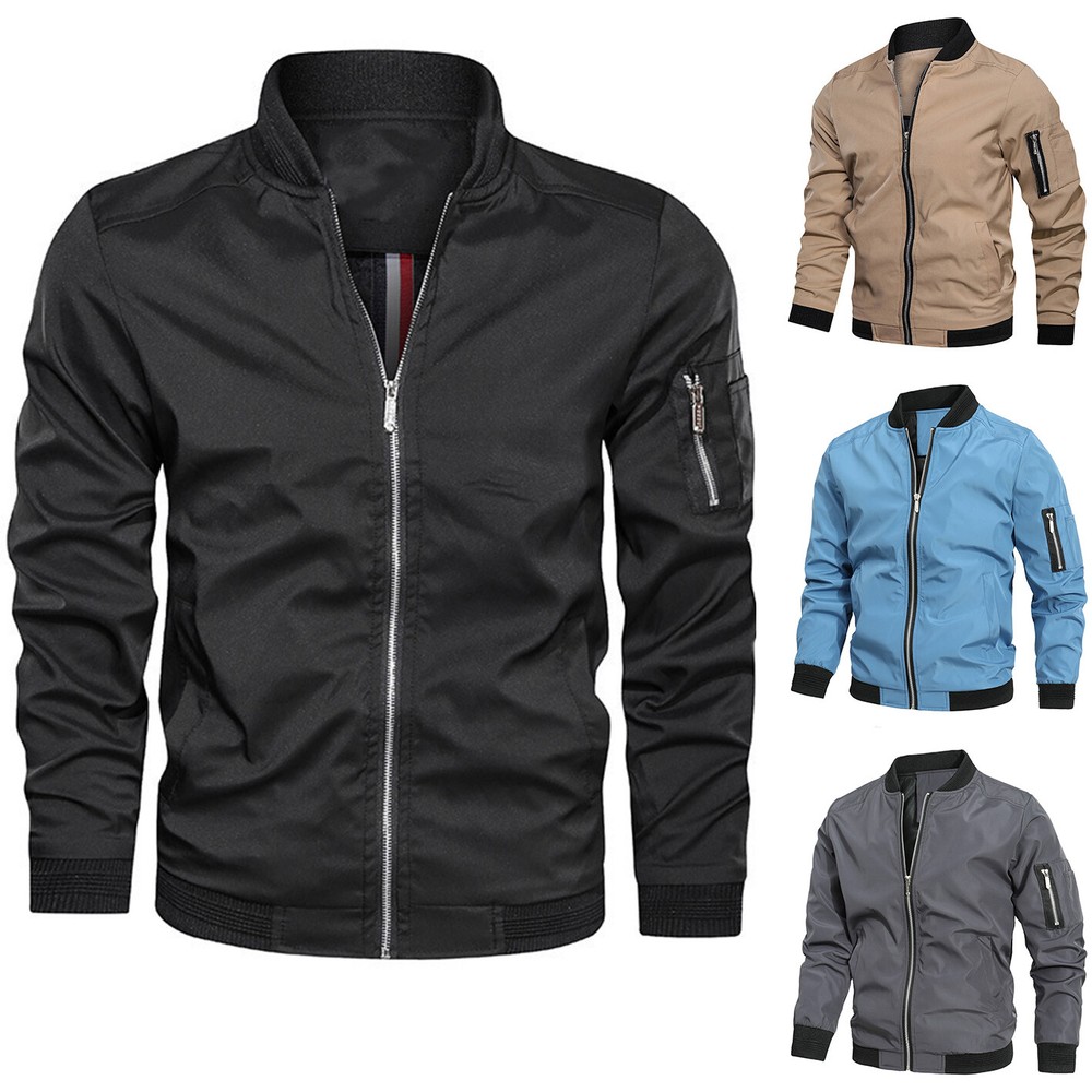 Men's Spring Fall Casual Thin Jacket Lightweight Sportswear Full-Zip Coat Simple