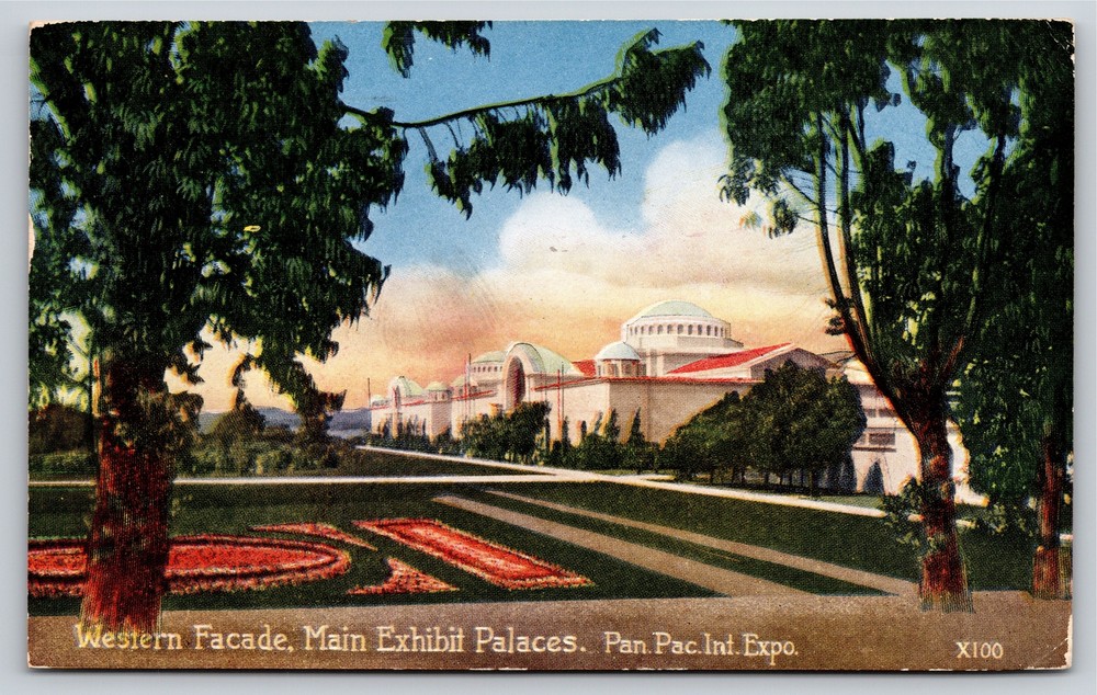 Pan Pac Intl Expo CA~Western Façade Main Exhibit Palaces~Vintage Postcard