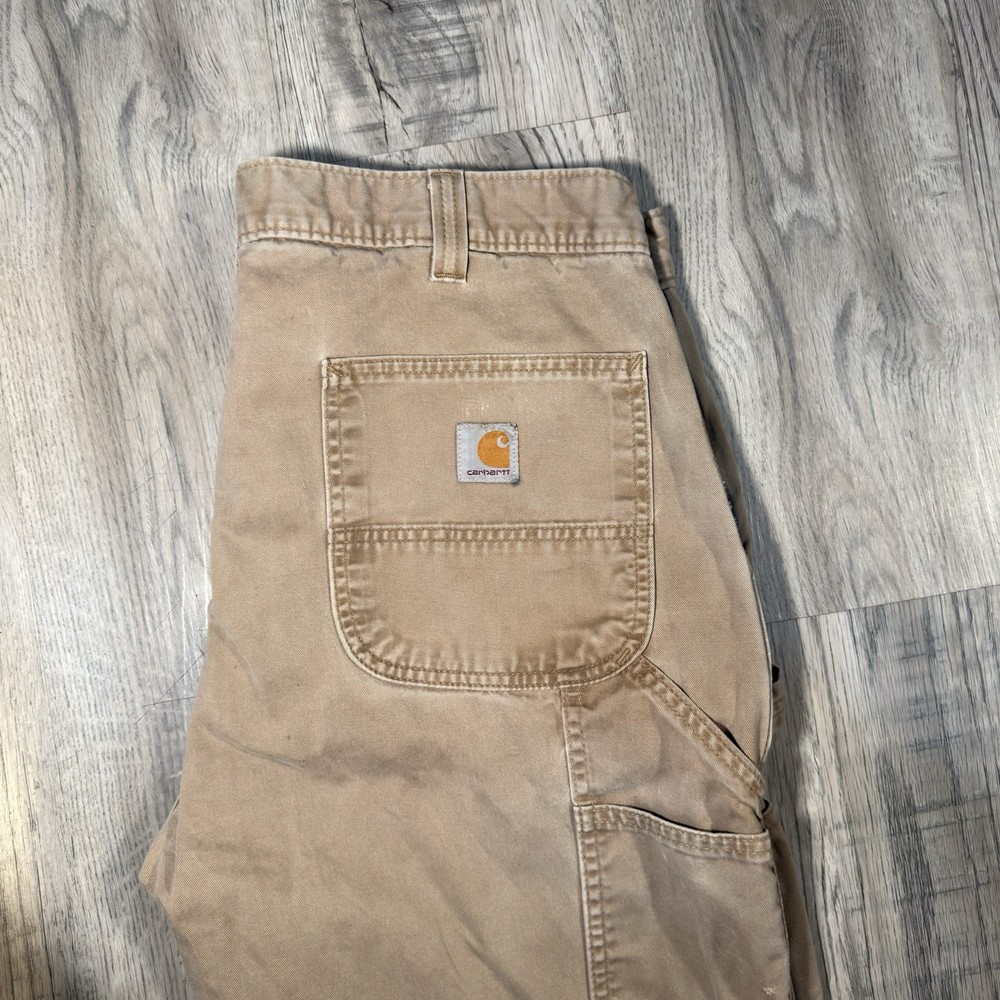 Carhartt Work Pants Mens 38x32 Khaki Relaxed Fit Utility Workwear Durable Heavy