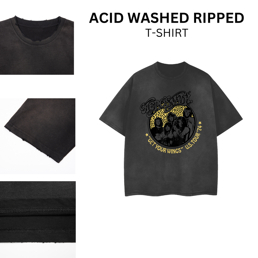 [ACID WASHED RIPPED] Distressed Vintage Feel - Rock Band T-Shirt Unisex 102030
