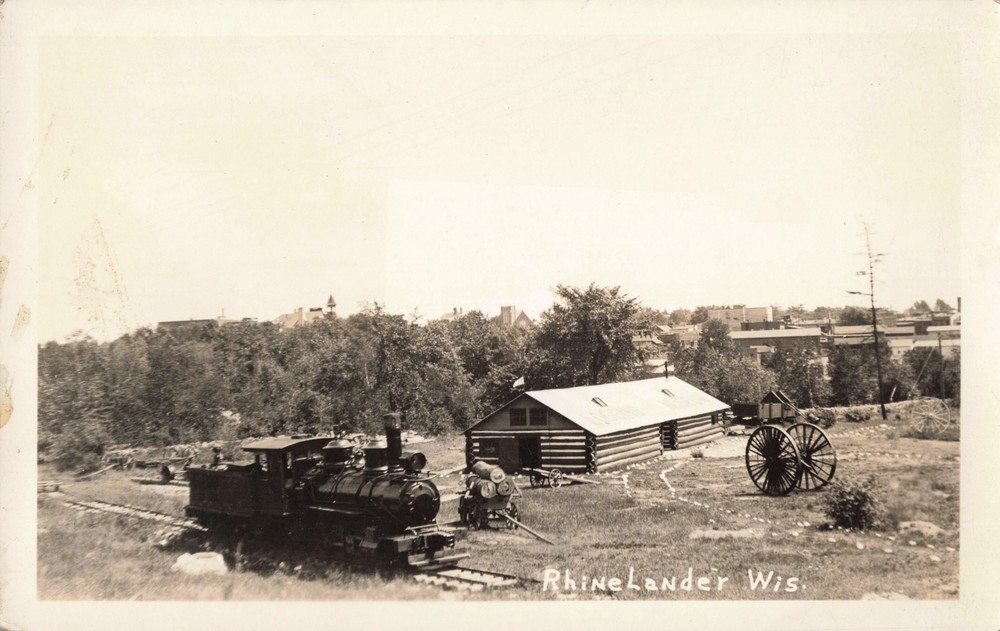 RPPC Rhinelander WI RPPC 1930s Logging Co. Vulcan Steam Engine @ Logging Museum!