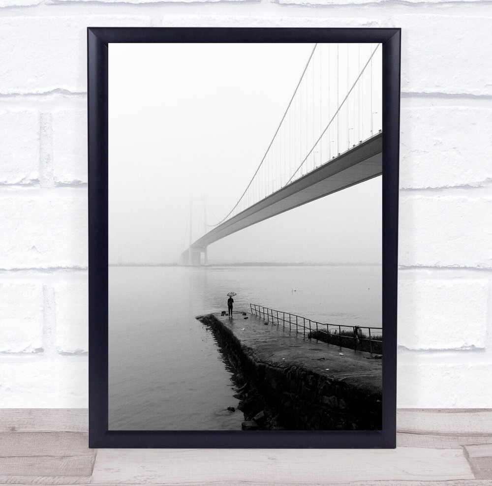 Street Architecture Solitude Alone black and white Loneliness River Print