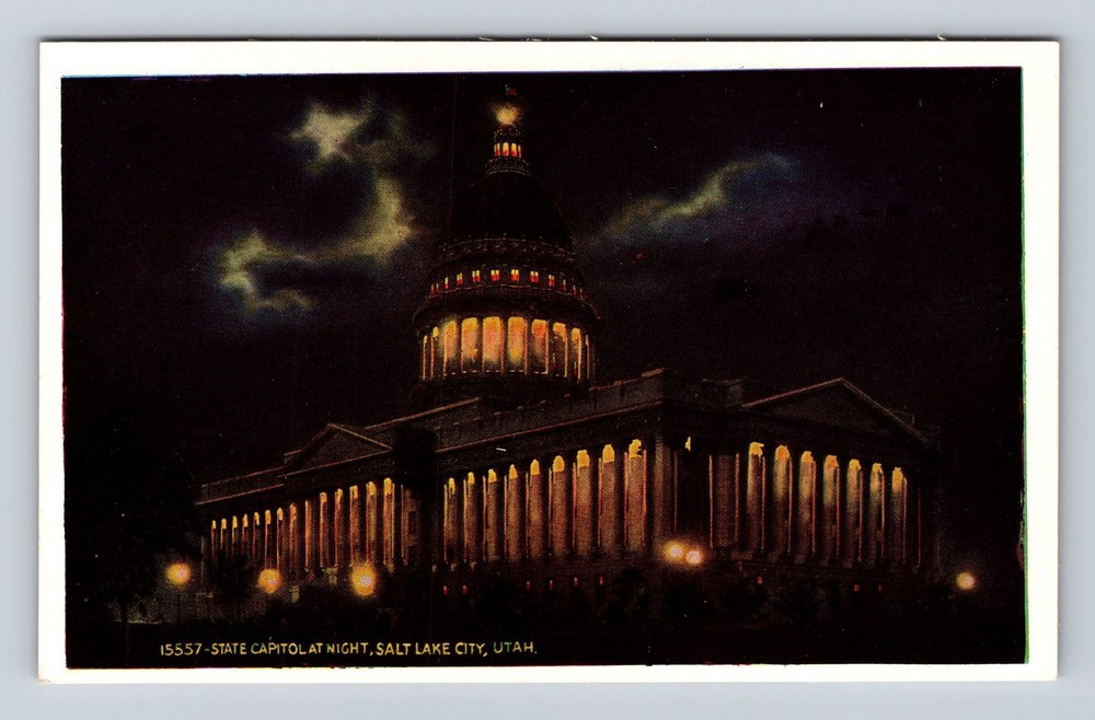Salt Lake City UT-Utah State Capitol At Night Vintage Postcard