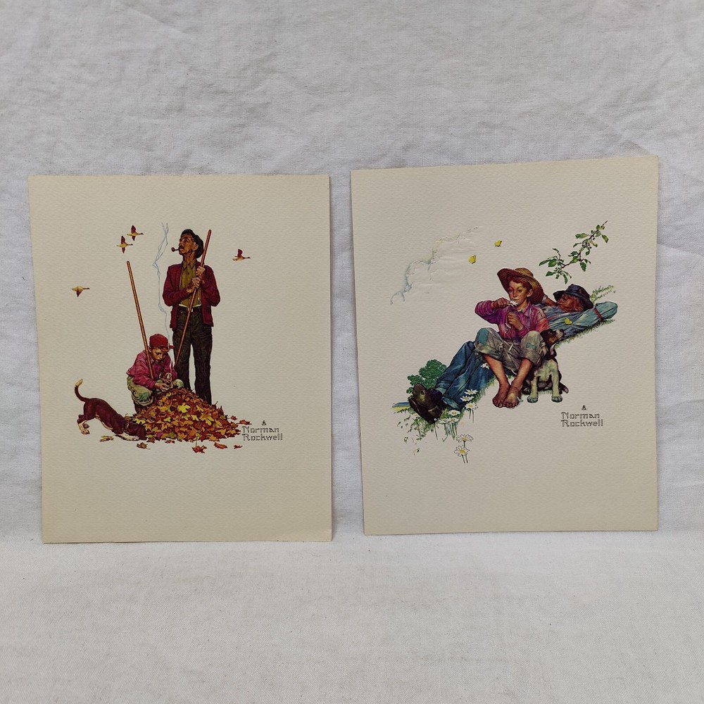 2 Norman Rockwell Embossed Prints GRANDPA AND ME 10 1/2 x8 FOUR SEASONS Vintage