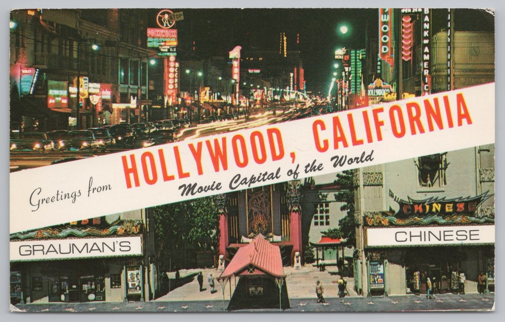 Hollywood California~Hollywood Blvd @ Night~Grauman's Chinese Theatre~1970 Pc