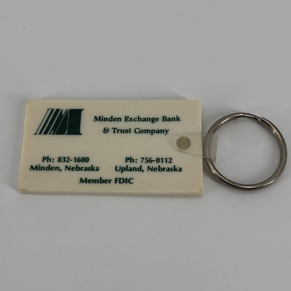 Vtg Minden Exchange Bank & Trust Rubber Advertising Keychain - Upland, NE
