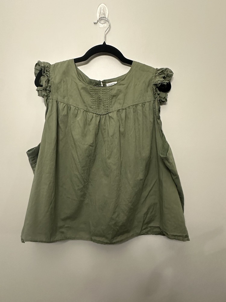 J.Crew olive green top featuring pleated details and ruffle Size 3X