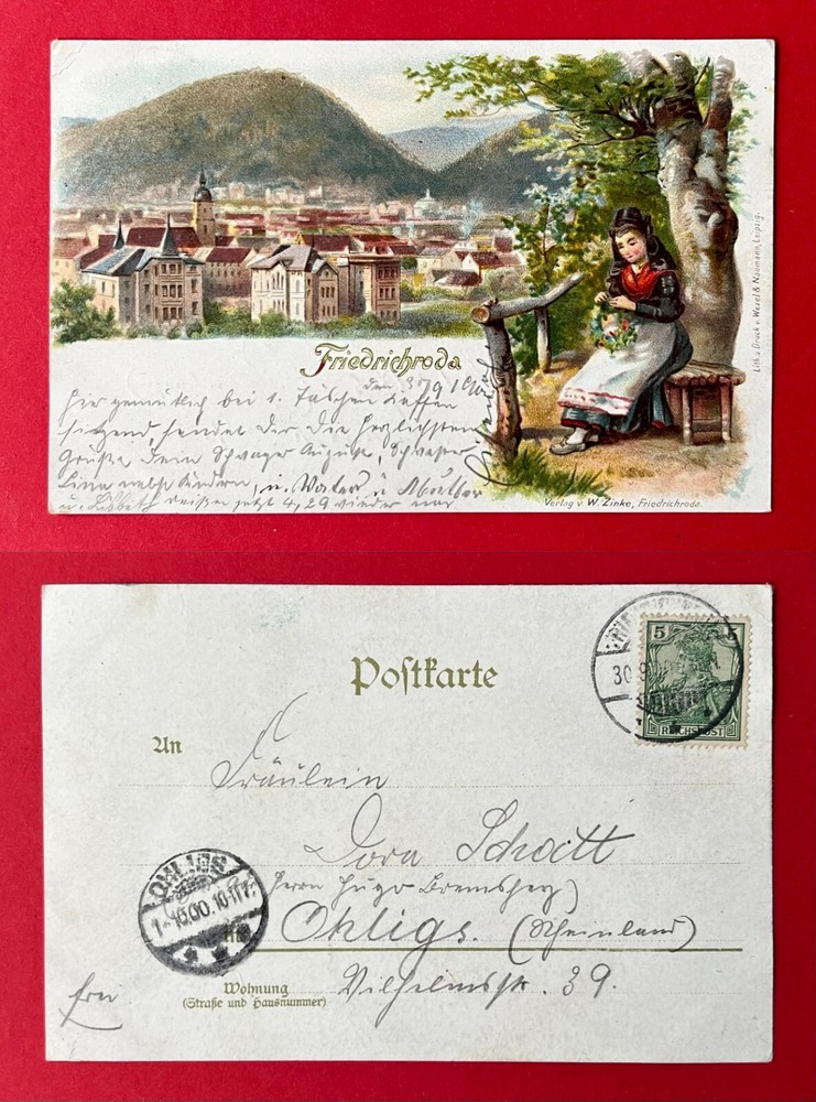 Litho Postcard Friedrichroda in Thuringia 1900 City View with Church (147987