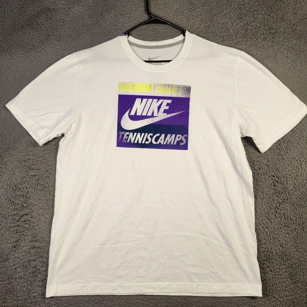 Nike Shirt Mens XL White Tennis Camps Graphic Tee Athletic Swoosh Regular Fit