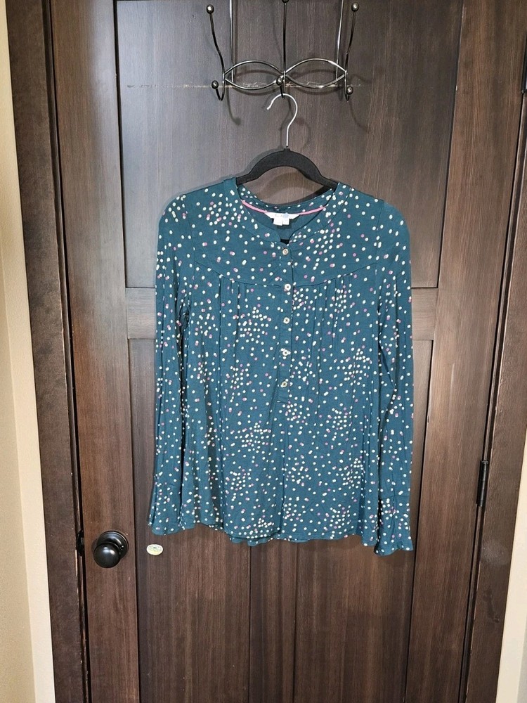 EUC Women's Boden Green Speckled Stretch Knit Long Sleeve Blouse Top Size 4