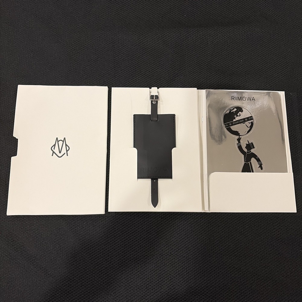 Rimowa Travel Luggage Tag & Sticker Set Name Card Black Leather Mint In package