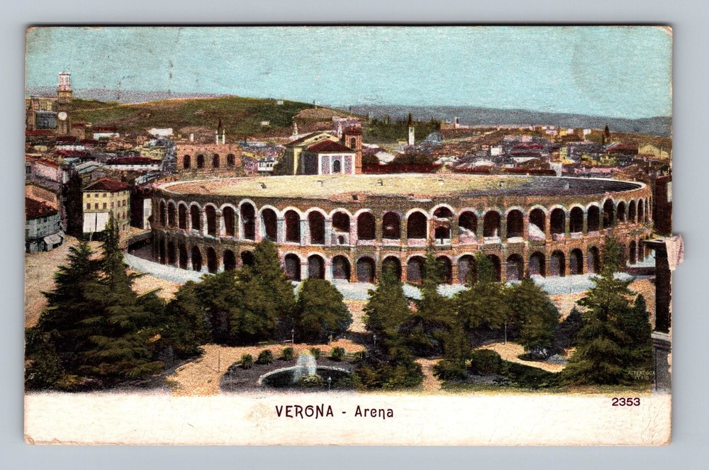 Italy- Verona Arena Standard Souvenir Postal Old View PC Vintage c1909 Postcard