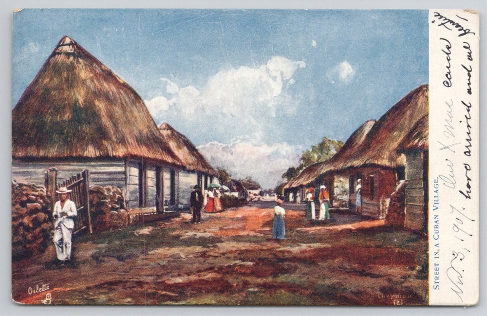 1907 Oilette Postcard Street in a Cuban Village - Posted Early Tuck