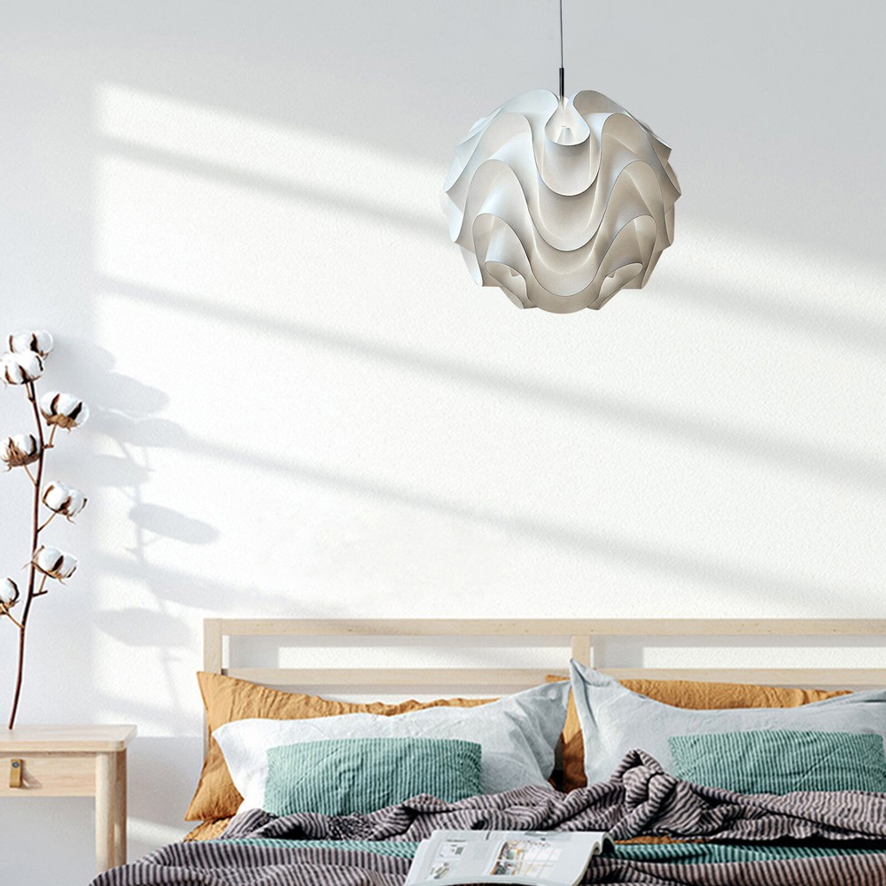 White Plastic E27 LED Pendant Light with Suspension for 110V 60Hz