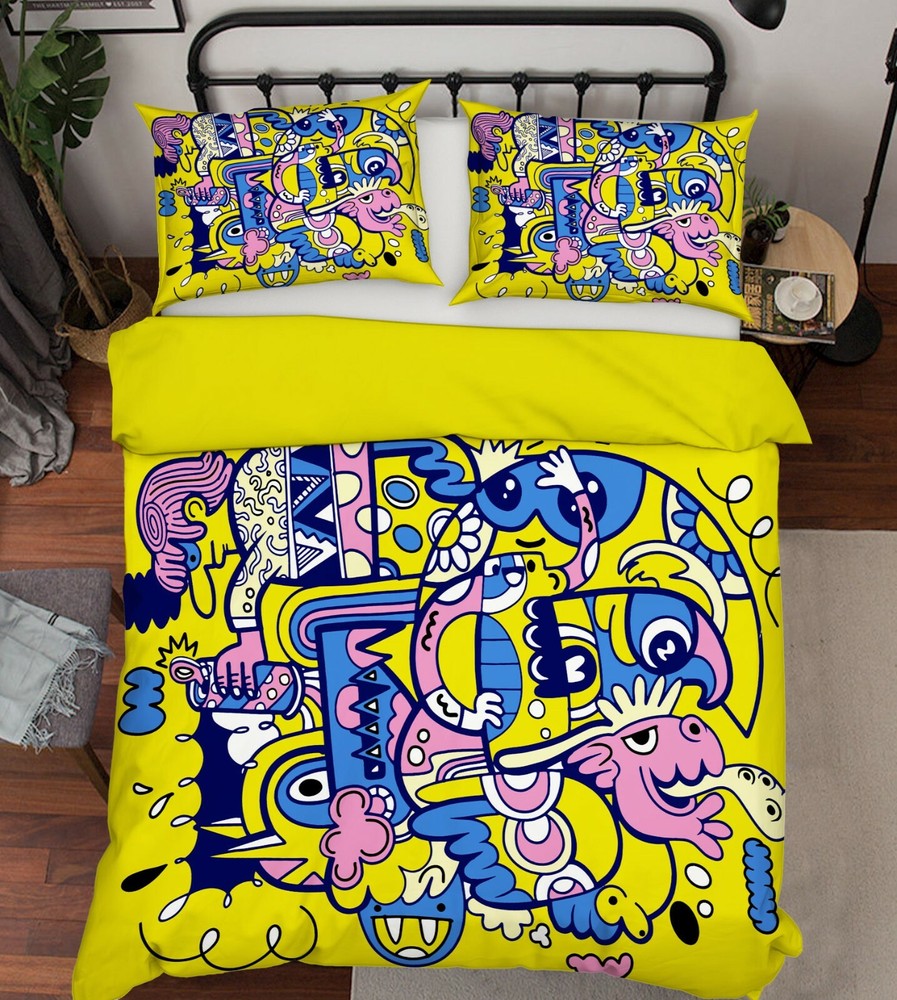 3D Pink Monster ZHUA167 Bed Pillowcases Quilt Duvet Cover Set Queen King Zoe