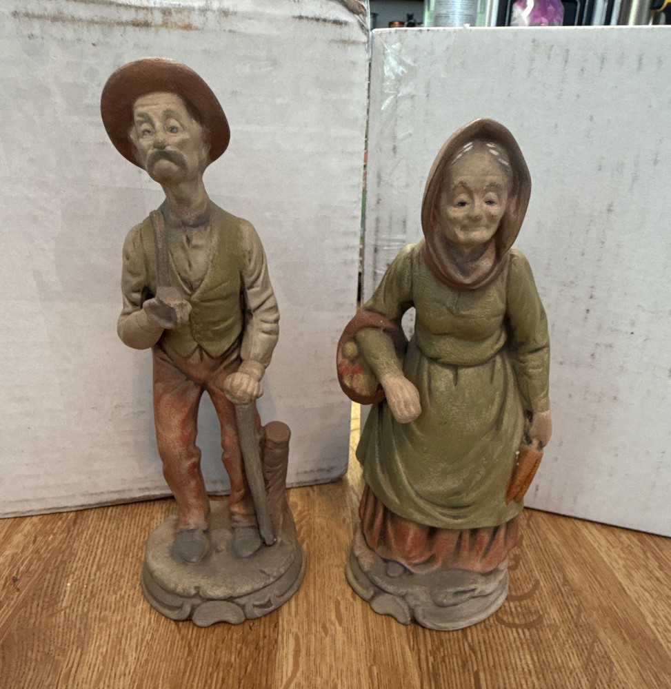 Hand Painted Ceramic Couple Figurines 2-Pack Multicolor People Theme Matte