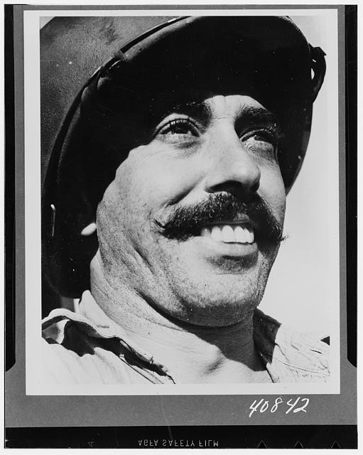 Photo:Unknown Man Helmet Mustache Portrait 1940s Close Up