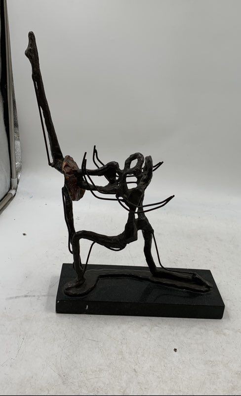 Metal Abstract Ballet Dancers Hand Built Art Sculpture With Marble Base-image