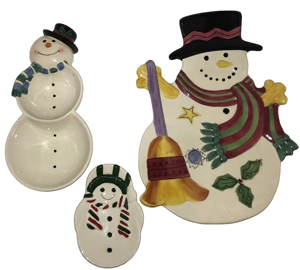 Lot Of 3 Vintage Snowmen Dishes By Allure, Sango, The Sweet Shoppe Christmas