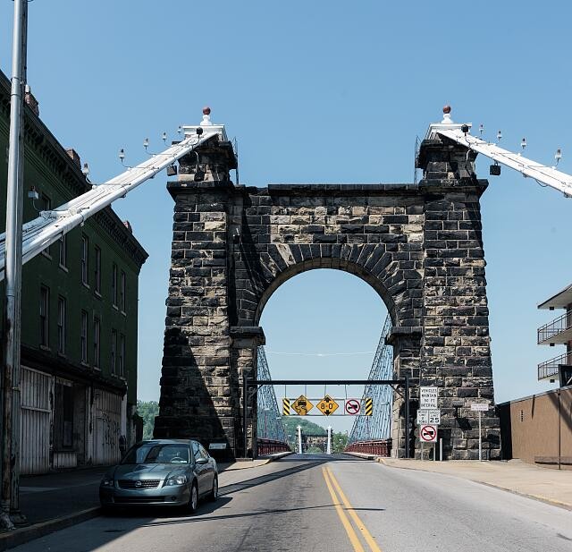 Photo:Wheeling WV Wheeling Suspension Bridge Stone Arch 2015