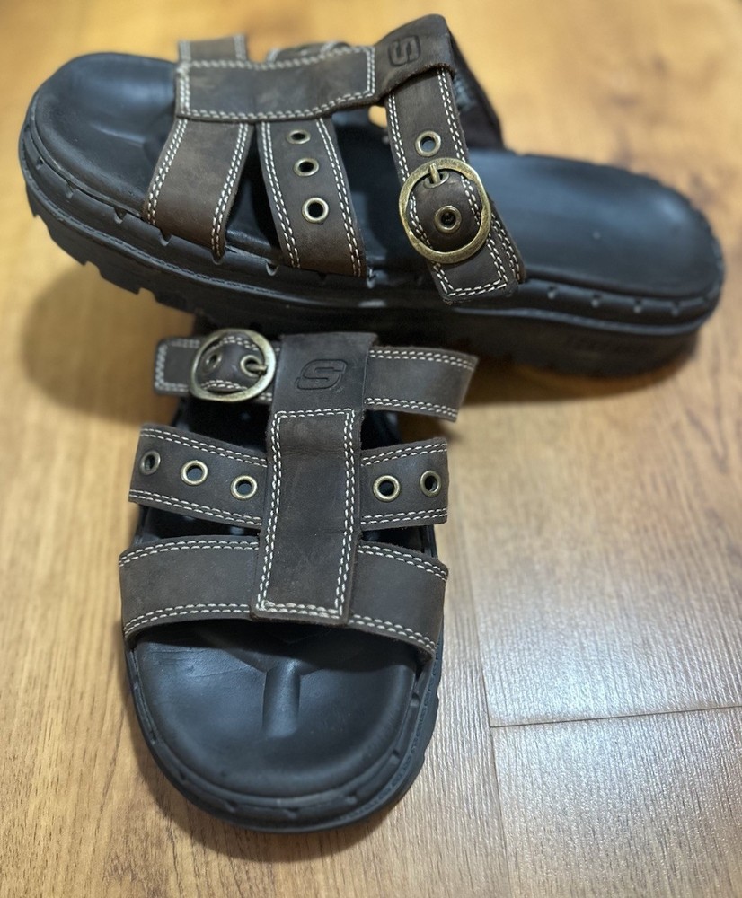 Y2K Skechers Jammers Brown Leather Platform Sandals Women’s Size 9