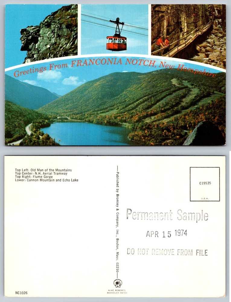 Franconia Notch NH Postcard Old Man Mountains Aerial Tramway Flume Gorge Chrome