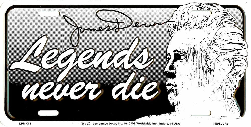 JAMES DEAN EMBOSSED METAL LICENSE PLATE AUTO CAR TAG LEGENDS NEVER DIE #X14