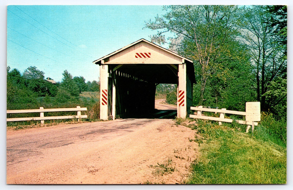 Vintage Postcard Denmark Road Covered Bridge Mill Creek Ashtabula County Ohio