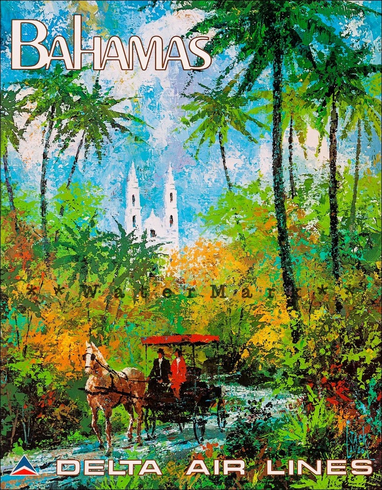 Bahamas Airline Travel Buggy Ride In The Jungle Vintage Poster Print Delta Air