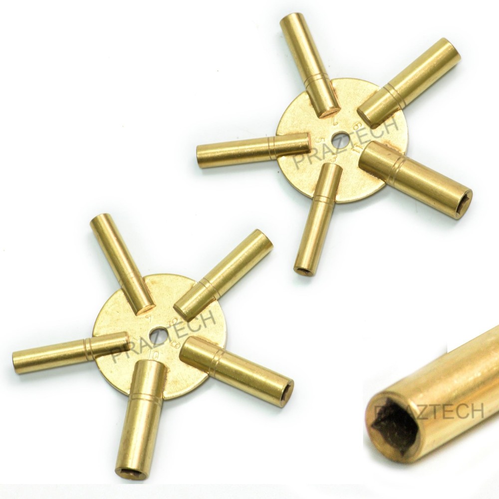 PRAZTECH® 10‑in‑1 Solid Dual Brass Clock Winding Key Set – Universal Odd & Even