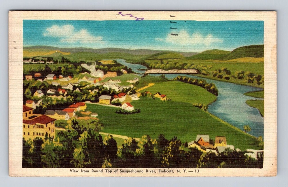 Endicott NY-New York, Susquehanna River, Antique Vintage c1949 Souvenir Postcard