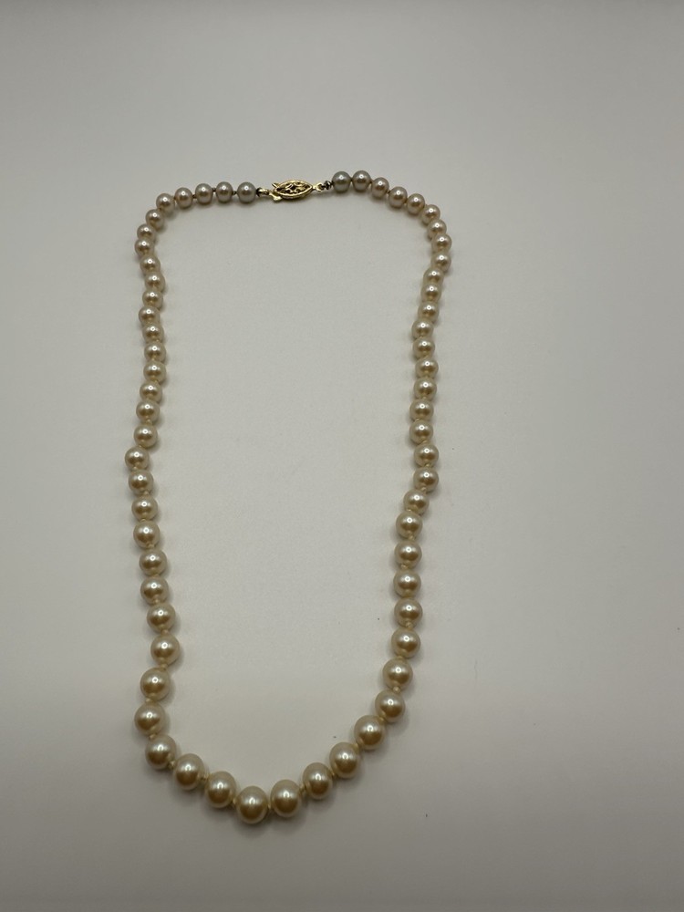 Vintage Faux Pearl Necklace With Gold Tone Sterling Silver Clasp 16”