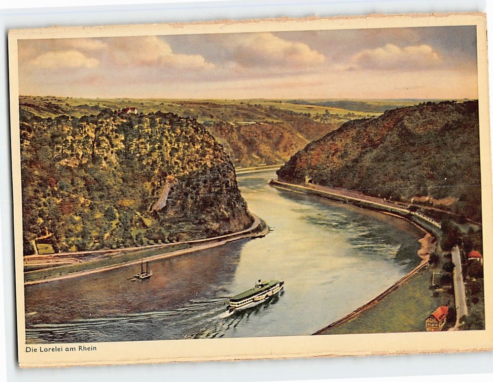 Postcard Lorelei Rock Rhine River in Germany