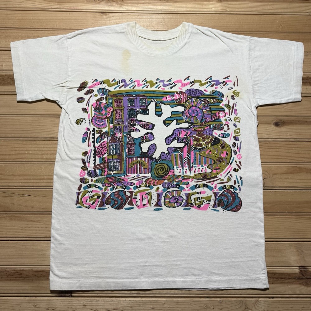 Vintage 80s 90s Coral House Abstract Neon Art Seashell Nature Shirt Size Large