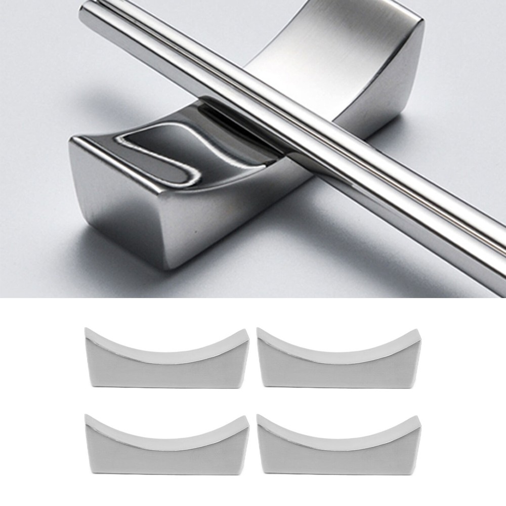 4Pcs Stainless Steel Boat-Shaped Chopstick Rest with Spoon Fork Knife Set