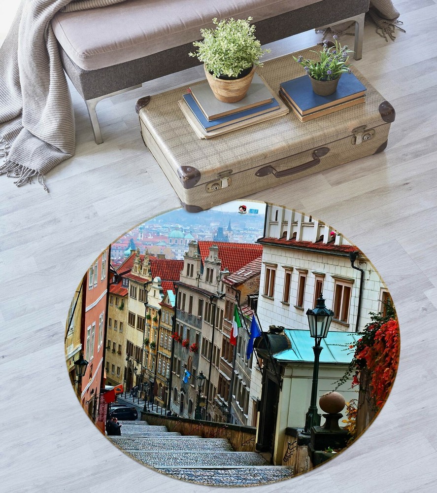 3D Small Town House Stairs NAO10153 Game Rug Mat Elegant Photo Carpet Mat Fay