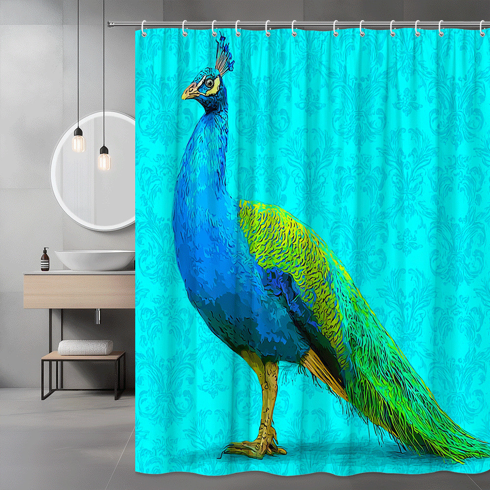 Peacock Shower Curtain Blue Green Graphic Print
