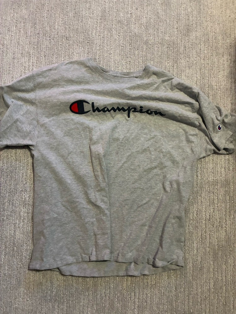 Champion Men's Gray Logo Jersey Cotton Short Sleeve Crew Neck T-Shirt XL
