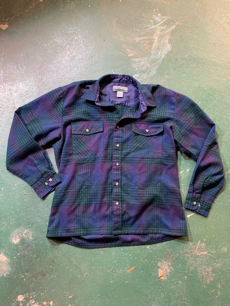 Vintage Mountain Express Flannel Plaid Long Sleeve Button-Up Shirt Men's Size L