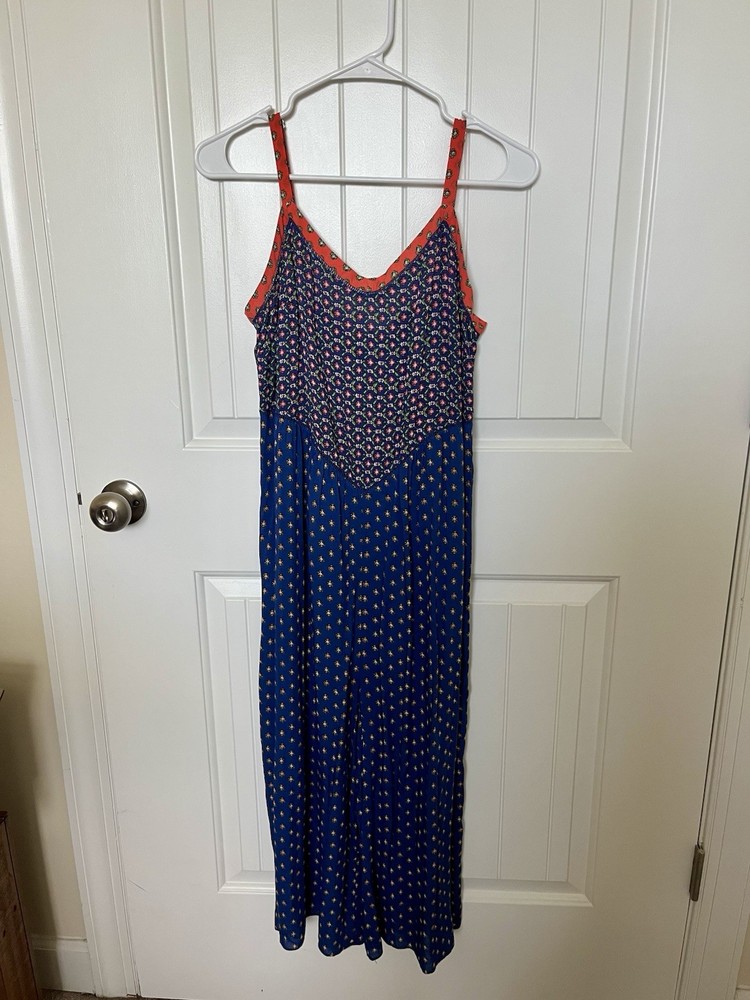 Anthropologie Womens Floral Print Wide Leg Jumpsuit Blue Orange Size Small