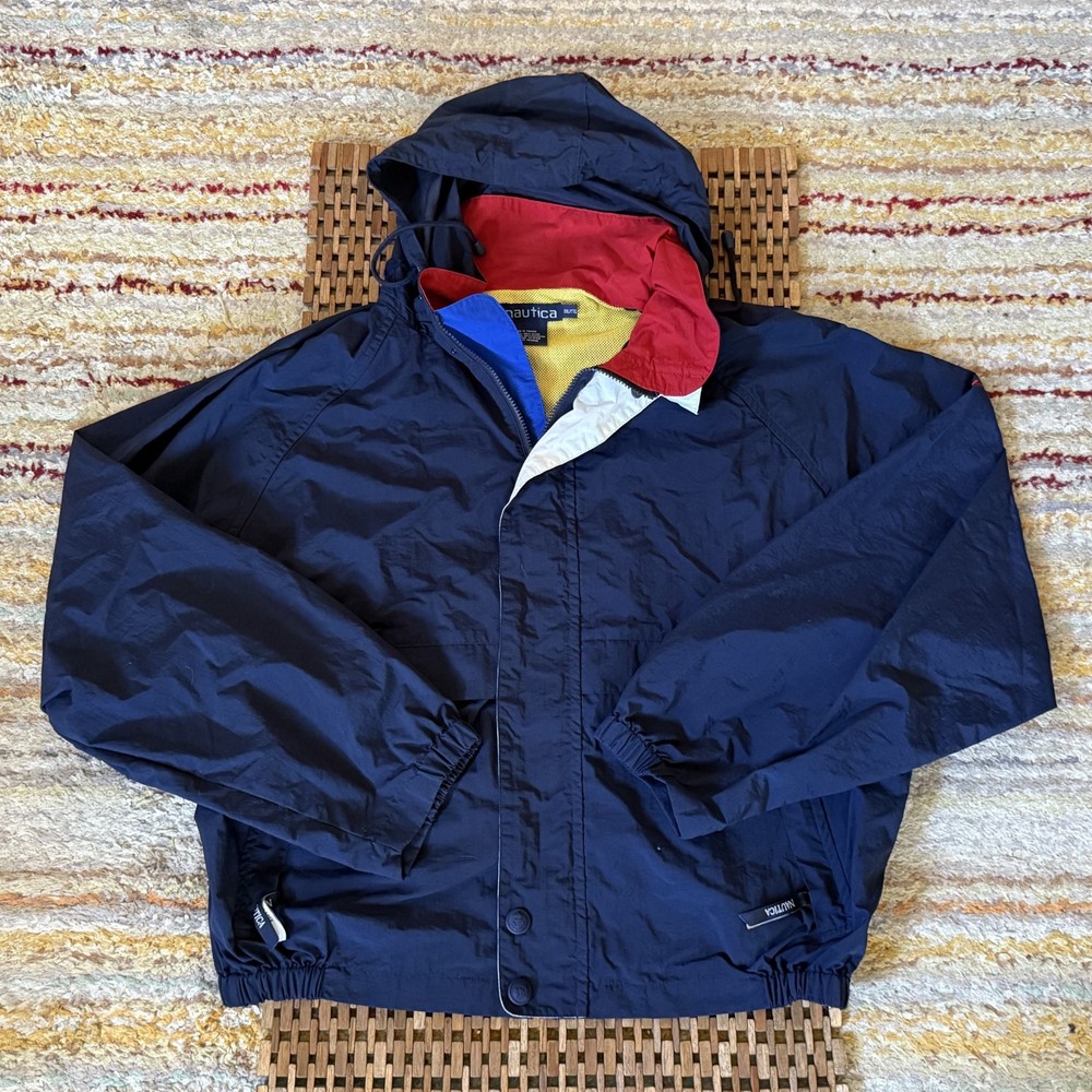 Vintage Nautica Full Zip Windbreaker Jacket Hoodie Hoody Blue Men's XXL 2XL VTG