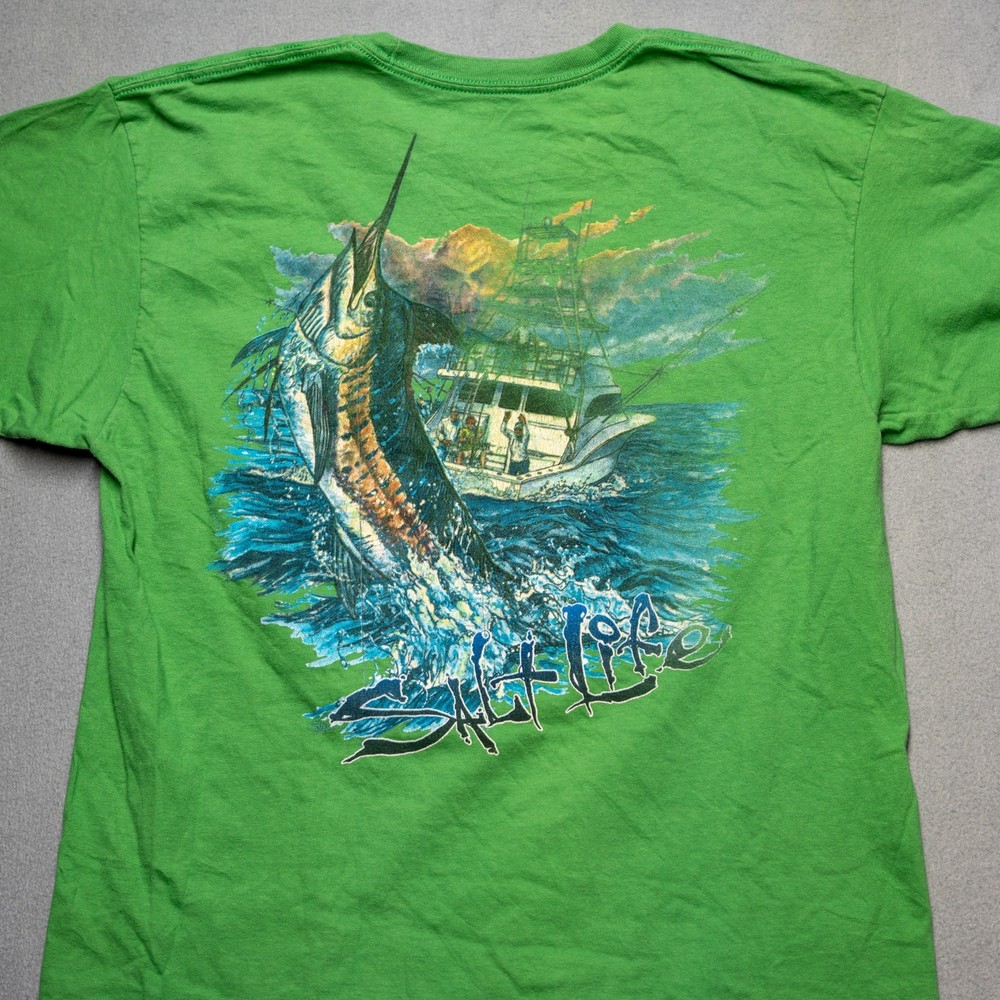 Salt Life Sailfish Fishing Pocket T Shirt Mens XL Green Graphic Tee
