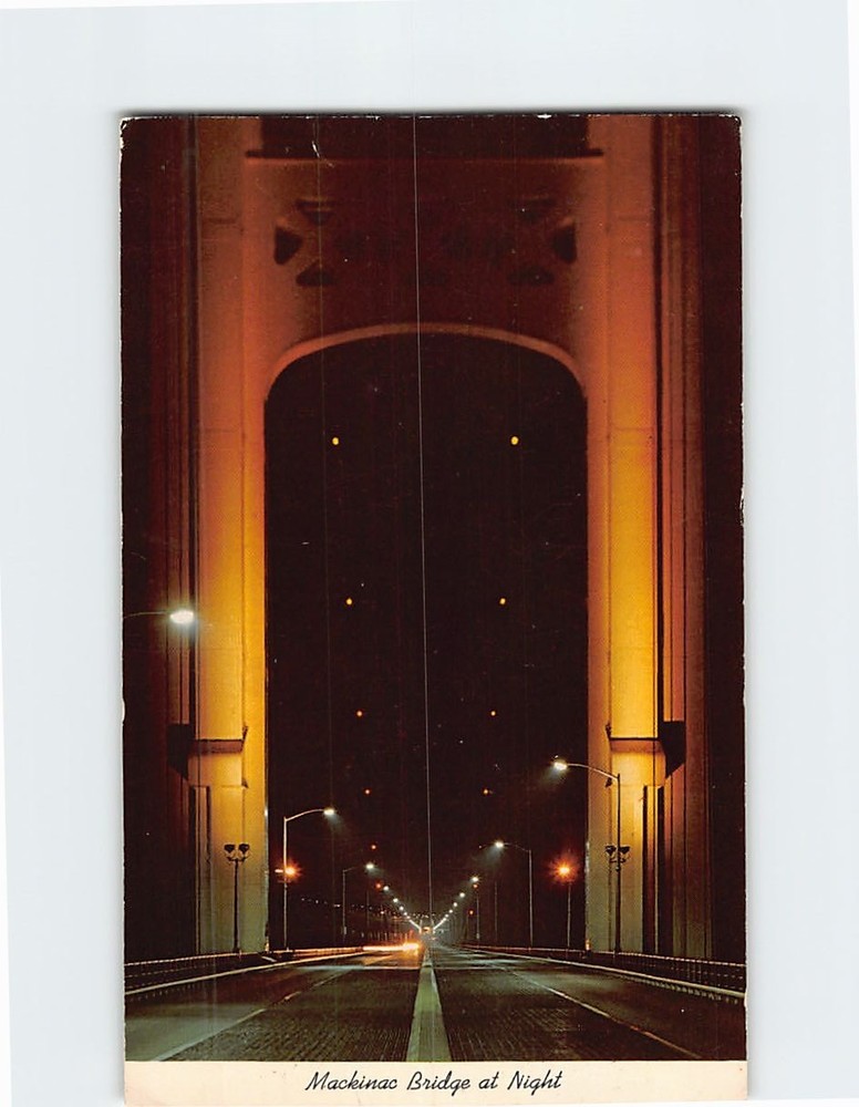 Postcard Mackinac Bridge at Night Michigan USA
